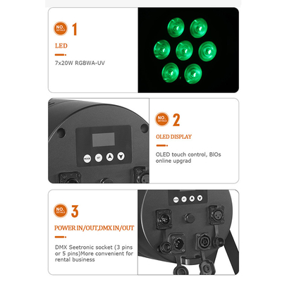 Impotente sem fio DMX Exterior 7x20W RGBWA UV 6in1 IP65 LED Par Light Uplight Exterior