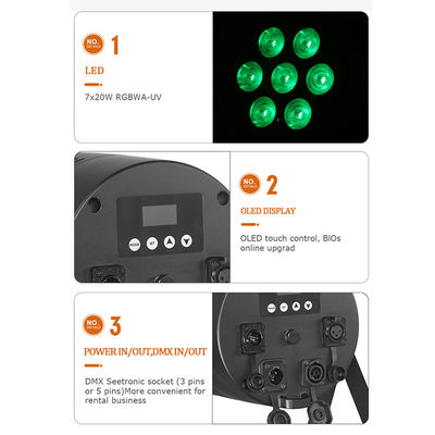 Luz LED PAR 7x20W RGBWA+UV 6 em 1 IP65 para Exterior — DMX512 à Prova d'Água para Palco, Casamento e Eventos