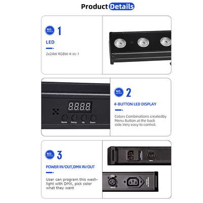 Luz de Lavagem IP20 DMX512 Solução Musical Inteligente Avançada 24*2W RGBW LED Luzes Barra Linear Wall Washer