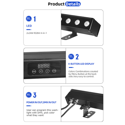 Edifício exterior Led Wall Washer Light IP65 24*2w Impermeável RGBW Wall Washer Bar DJ Led Pixel bar Light Party