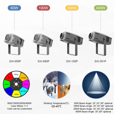 Projetor LED RGBW colorido para exteriores de 60W com padrão de água, à prova d'água IP65, para projeção de paisagens