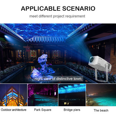 Projector de efeito de ondas de água IP65 exterior. LED RGBW, 60W a 400W Opções, DMX512, Luz de onda móvel para fachadas, jardins.
