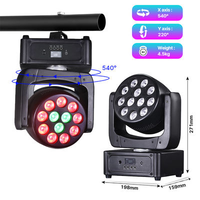 Luz LED DJ Moving Head 12*8W RGBW Wash Beam DMX512 Ativada por Som para Iluminação de Palco para Casamentos, Discotecas e Festas