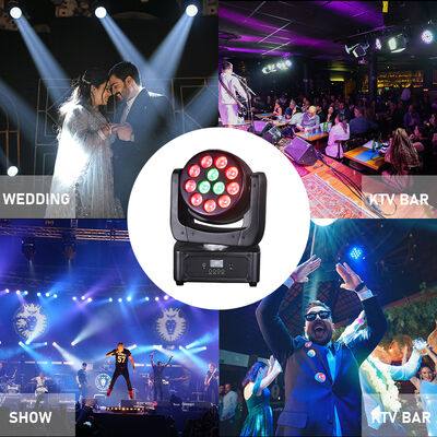 Luz de Palco Fábrica 12x8W RGBW LED Wash Moving Head com Controle DMX512 Ativado por Som