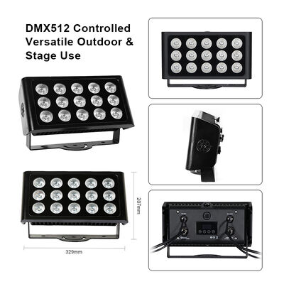 Lâmpada de inundação de LED IP65 Profissional 15x5W RGBW 4 em 1 Lâmpada de paisagem exterior Lâmpada de alumínio Arquitetura Lâmpada de lavagem