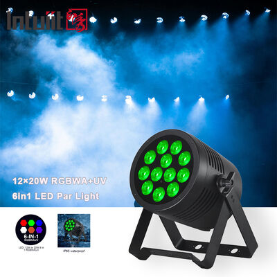 Luz de Lavagem LED Par RGBWA UV de 12*20W Controlada por DMX512 para Eventos, Shows, Parques Temáticos e Concertos