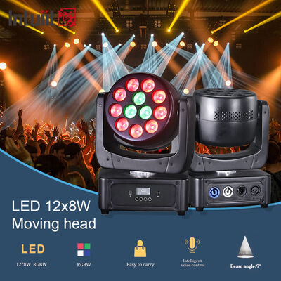 Luz de Palco Fábrica 12x8W RGBW LED Wash Moving Head com Controle DMX512 Ativado por Som