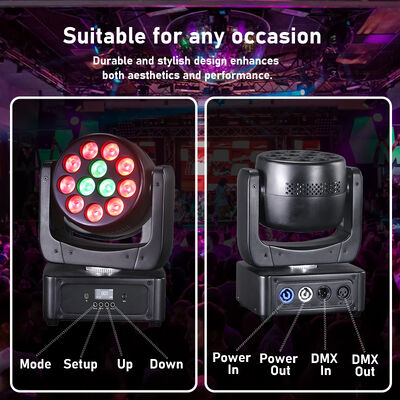 Venda Quente 12pcs 8W RGBW 4in1 Mini LED Beam Wash Moving Head Light DMX Control Sound Lâmpada de palco ativa para clube noturno KTV