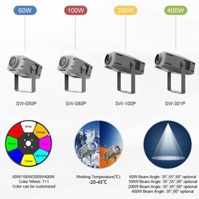 Projector de efeito de ondas de água IP65 exterior. LED RGBW, 60W a 400W Opções, DMX512, Luz de onda móvel para fachadas, jardins.