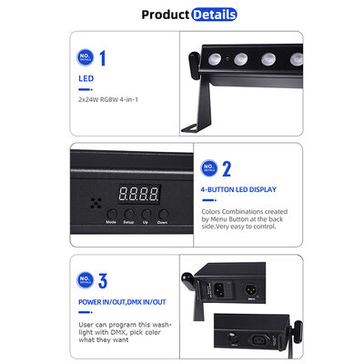 Barra de luz de lavagem linear interna profissional 9 graus, feixe estreito, 24x2w, rgbw, 4 em 1, dmx512, para eventos de palco