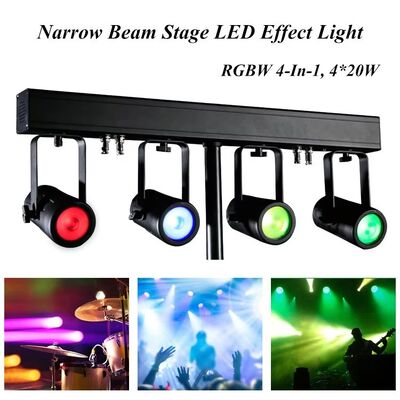 4x20W RGBW Kit de iluminação LED PAR 4 em 1 4.5° Feixe estreito DMX512 Sistema de lavagem de palco para casamentos, DJs e eventos