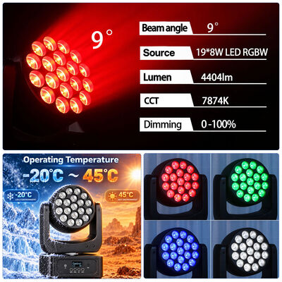 Luz de Cabeça Móvel RGBW 4 em 1 19x8w Dj Disco Led Luzes de Palco