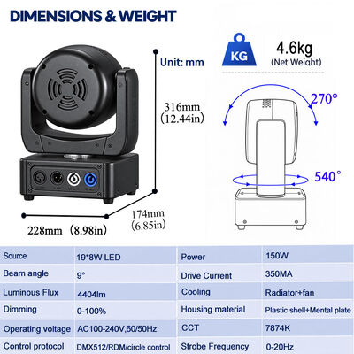 Luz de Cabeça Móvel RGBW 4 em 1 19x8w Dj Disco Led Luzes de Palco