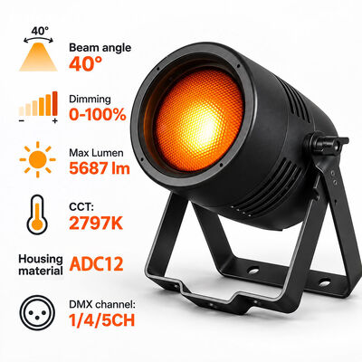 Led 100w Warm White 2797K Cob Par Light with 2w RGBA Back Light for Disco Party Ip65 Waterproof Dmx512 Led Par Lights
