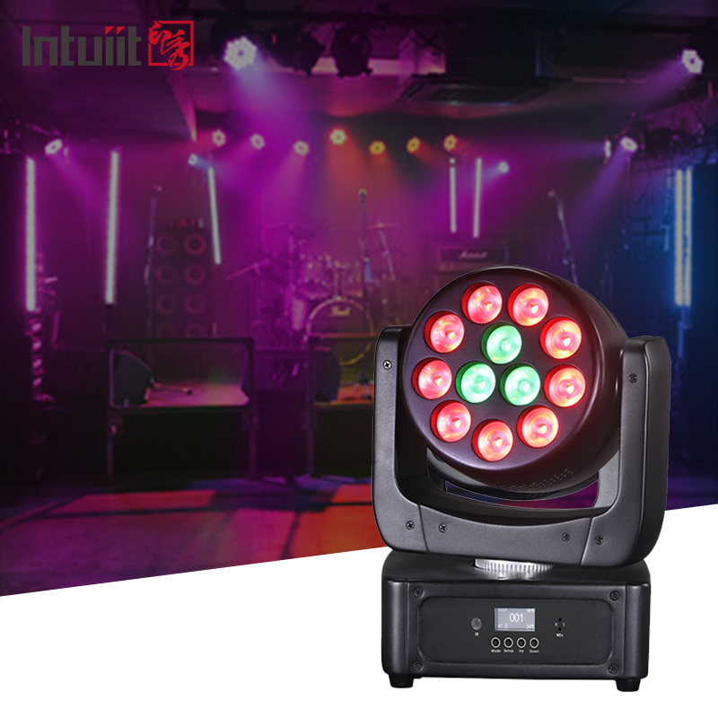 Luz de palco com cabeça móvel LED 12x8W, luzes de palco RGBW com ativação por som para discoteca, clube, festa, shows de iluminação de palco