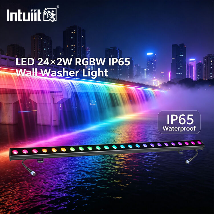 Barra Lavadora de Parede LED Externa 24x2W RGBW 4 em 1 IP65 à Prova d'Água DMX512 Linear Wash para Iluminação de Fachada de Edifício, Paisagem, Ponte e Palco