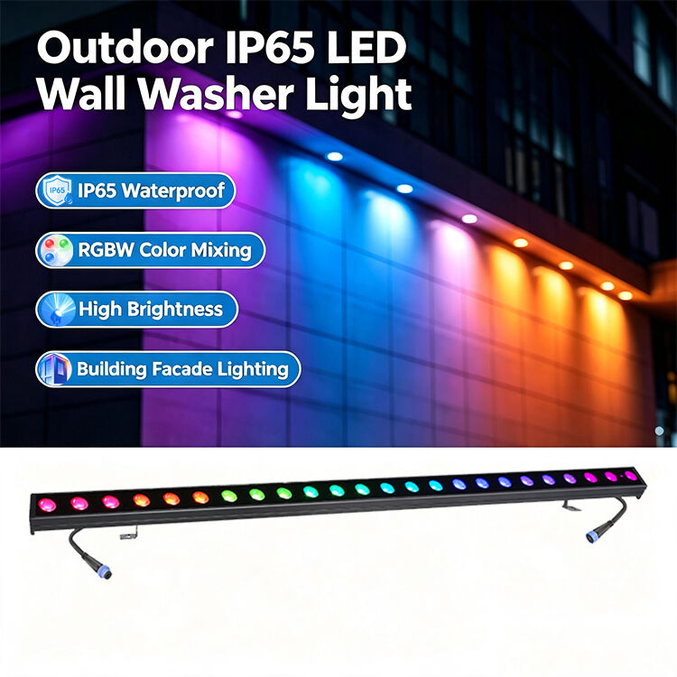Luz Linear LED RGBW 4 em 1 IP65 para Exterior 2x24W — Luz de Lavagem à Prova d'Água DMX512 para Edifícios, Pontes e Paisagens