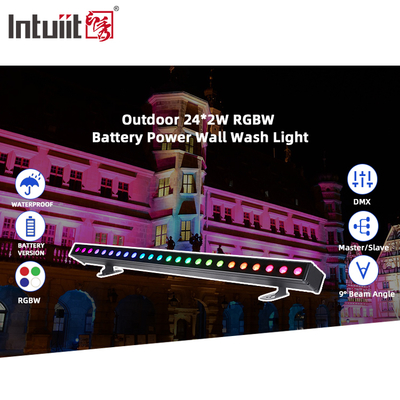 Luminária de Parede LED DMX512 24x2W com Bateria, à Prova d'Água IP65, com Efeitos RGBW para Iluminação Comercial Externa