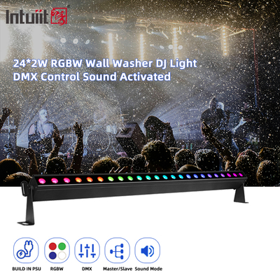 Controle de Som 24pcs*2w DMX512 RGBW 4em1 Barra Linear de LED Pixel Arruela de Parede Luz de Iluminação Profissional