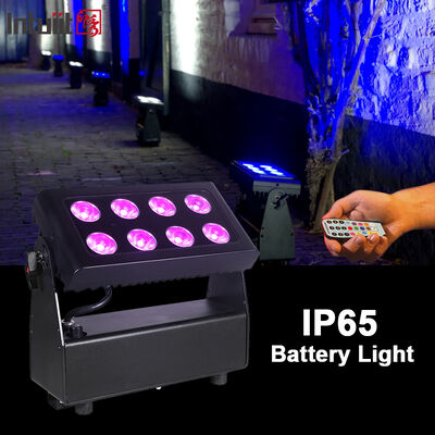 Outdoor IP65 à prova d'água 8x15W RGBW 4 em 1 sem fio alimentado por bateria DMX LED holofote luz de lavagem de palco